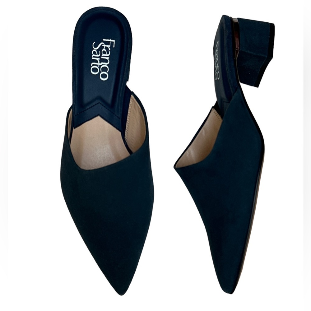 Franco Sarto Gioia Women’s Suede Mule Slip on/off Block heel w/ suede/ gold band